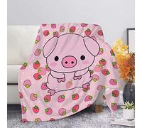 fifbird Coperta in pile morbido e leggero con stampa di fragole e maialini, per divano, camera da letto, 152,4 x 127 cm