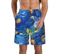 fifbird Costume da bagno da uomo con pesci tropicali, leggero, ad asciugatura rapida, con fodera in rete, pantaloncini da spiaggia, bianco, XXL