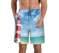 fifbird Costume da bagno da uomo con uccello che vola sopra il faro alla moda allenamento spiaggia pantaloncini da bagno per uomo, Come nella foto, L