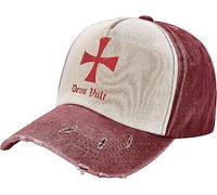 fifbird Deus Vult Cavalieri Templari Croce Cappelli Distressed Baseball Caps Lavato Papà Trucker Denim Cowboy Hat, Rosso scuro, Taglia unica