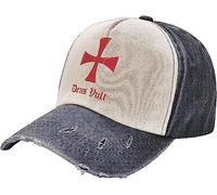 fifbird Deus Vult Cavalieri Templari Croce Cappelli Distressed Baseball Caps Lavato Papà Trucker Denim Cowboy Hat, Nero e bianco, Taglia unica