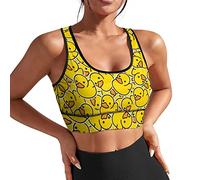 fifbird Giallo Cute Ducky - Reggiseno sportivo da donna, imbottito, per allenamento, dimagrante, con reggiseno integrato, collo a U, per fitness, taglia M, per corsa, yoga, Come nella foto, M
