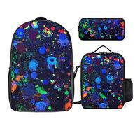 fifbird Glow in Dark Splatter Neon Set zaino, 3 pezzi, kit zaino di borsa per il pranzo, astuccio, grande capacità, Si illumina al buio, Taglia unica, Zaini Daypack