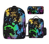 fifbird Glow in Dark Splatter Neon Set zaino, 3 pezzi, kit zaino di borsa per il pranzo, astuccio, grande capacità, Si illumina al buio, Taglia unica, Zaini Daypack