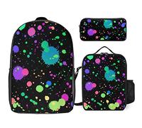 fifbird Glow in Dark Splatter Neon Set zaino, 3 pezzi, kit zaino di borsa per il pranzo, astuccio, grande capacità, Si illumina al buio, Taglia unica, Zaini Daypack