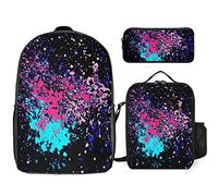 fifbird Glow in Dark Splatter Neon Set zaino, 3 pezzi, kit zaino di borsa per il pranzo, astuccio, grande capacità, Si illumina al buio, Taglia unica, Zaini Daypack