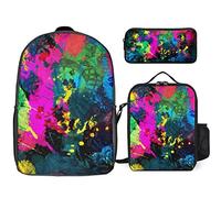 fifbird Glow in Dark Splatter Neon Set zaino, 3 pezzi, kit zaino di borsa per il pranzo, astuccio, grande capacità, Si illumina al buio, Taglia unica, Zaini Daypack