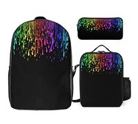 fifbird Glow in Dark Splatter Neon Set zaino, 3 pezzi, kit zaino di borsa per il pranzo, astuccio, grande capacità, Si illumina al buio, Taglia unica, Zaini Daypack