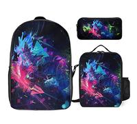 fifbird Glow in Dark Splatter Neon Set zaino, 3 pezzi, kit zaino di borsa per il pranzo, astuccio, grande capacità, Si illumina al buio, Taglia unica, Zaini Daypack