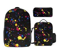 fifbird Glow in Dark Splatter Neon Set zaino, 3 pezzi, kit zaino di borsa per il pranzo, astuccio, grande capacità, Si illumina al buio, Taglia unica, Zaini Daypack