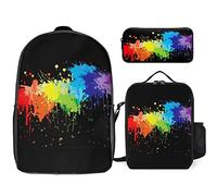 fifbird Glow in Dark Splatter Neon Set zaino, 3 pezzi, kit zaino di borsa per il pranzo, astuccio, grande capacità, Si illumina al buio, Taglia unica, Zaini Daypack