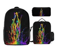 fifbird Glow in Dark Splatter Neon Set zaino, 3 pezzi, kit zaino di borsa per il pranzo, astuccio, grande capacità, Si illumina al buio, Taglia unica, Zaini Daypack