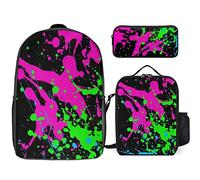 fifbird Glow in Dark Splatter Neon Set zaino, 3 pezzi, kit zaino di borsa per il pranzo, astuccio, grande capacità, Si illumina al buio, Taglia unica, Zaini Daypack