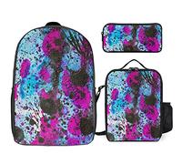 fifbird Glow in Dark Splatter Neon Set zaino, 3 pezzi, kit zaino di borsa per il pranzo, astuccio, grande capacità, Si illumina al buio, Taglia unica, Zaini Daypack