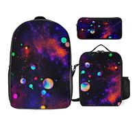 fifbird Glow in Dark Splatter Neon Set zaino, 3 pezzi, kit zaino di borsa per il pranzo, astuccio, grande capacità, Si illumina al buio, Taglia unica, Zaini Daypack