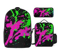 fifbird Glow in Dark Splatter Neon Set zaino, 3 pezzi, kit zaino di borsa per il pranzo, astuccio, grande capacità, Si illumina al buio, Taglia unica, Zaini Daypack