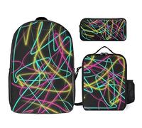 fifbird Glow in Dark Splatter Neon Set zaino, 3 pezzi, kit zaino di borsa per il pranzo, astuccio, grande capacità, Si illumina al buio, Taglia unica, Zaini Daypack