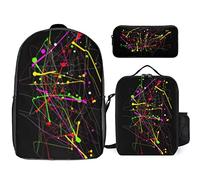 fifbird Glow in Dark Splatter Neon Set zaino, 3 pezzi, kit zaino di borsa per il pranzo, astuccio, grande capacità, Si illumina al buio, Taglia unica, Zaini Daypack
