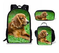 fifbird Golden Retriever Back to School Bookbag zaino e borsa per il pranzo Set ragazze ragazzi con astuccio per donne, famiglia, adolescenti, ragazze, lavoro, Recupero d'oro, Taglia unica, Zaini