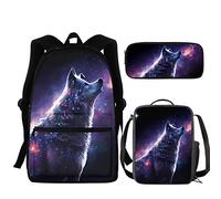 fifbird Lightning Fire - Zaino per bambini e ragazzi, per la scuola, con sacchetto per penne, portapranzo, 3 set, Viola Galaxy W, Taglia unica, Zaini Daypack