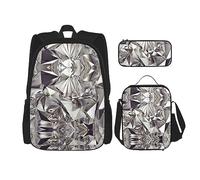 fifbird P-Lanet - Set zaino 3 in 1 con portapranzo, astuccio per matite, elegante e durevole, Motivo a rombi., Taglia unica, Zaini Daypack