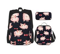fifbird P-Lanet - Set zaino 3 in 1 con portapranzo, astuccio per matite, elegante e durevole, Rosso Carino Piggy, Taglia unica, Zaini Daypack