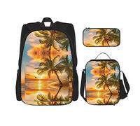 fifbird P-Lanet - Set zaino 3 in 1 con portapranzo, astuccio per matite, elegante e durevole, Tramonto hawaiano, Taglia unica, Zaini Daypack