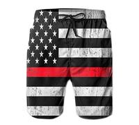 fifbird Pantaloncini da bagno da uomo stampati ad asciugatura rapida con fodera in rete, Bandiera di supporto pompiere linea sottile rossa, XL