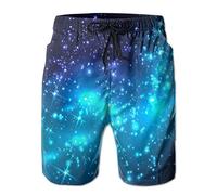 fifbird Pantaloncini da bagno da uomo stampati ad asciugatura rapida con fodera in rete, Cielo notturno scuro con stelle e galassia Immagine vettoriale, L