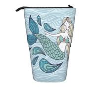 fifbird Portamatite Stand Up Bella Mer-Maid Astratto Blu Onda del Mare Sfondo Vita In Piedi Portapenne Grande Capacità Borsa Trucco Supporto Personalizzato, Multicolore, Taglia unica, Astuccio