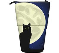 fifbird Portamatite Stand Up Gatto Nero Notte Paesaggio Luminoso Luna Piena Sfondo Animale Acquerello Telescopico Astuccio Durevole Cosmetici Custodia Leggero Portapenne In Pi, Multicolore, Taglia