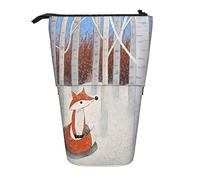 fifbird Portamatite Stand Up Volpe Arancione in Inverno Carino Animale nella Natura Pittura Artistica Portatile In Piedi Matita Borsa Grande Capacità Ragazze Penna Astuccio Leggero Telescopico Scuola,