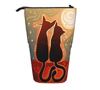 fifbird Portapenne con scritta "Cats in Love On Roof Moonlight", con stampa di animali, astuccio portatile, per adulti, università, Multicolore, Taglia unica, Astuccio per trucchi