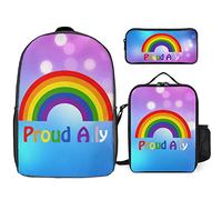 fifbird Pride Month LGBTQ Gay Pride Ally Set zaino 3 pezzi, kit zaino con borsa per il pranzo, astuccio, grande capacità, Mese dell'orgoglio Lgb, Taglia unica, Zaini Daypack