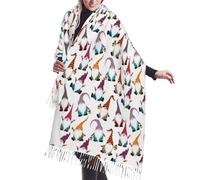 fifbird Sciarpa delle donne stampata del sughero del vino, scialle, sciarpa autunnale e invernale, sciarpa calda della nappa del Faux Cashmere, Natale divertente gnomi, Etichettalia unica