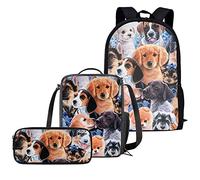 fifbird Set completo di 3 zaini per la scuola con dinosauro animale, astuccio portapranzo, borsa per libri scolastici con dinosauro T-rex, Cane animale Et(3, Taglia unica, Zaini Daypack