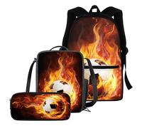 fifbird Set completo di zaini da calcio per la scuola, set 3 in 1 per ragazzi e ragazze, con stampa di calcio, grande libreria+portapranzo termico+astuccio, Pallone da calcio novità, Taglia unica,