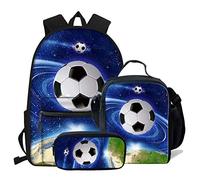 fifbird Set di 3 pezzi zaino scolastico fresco basket stampato Bookbag con borsa termica calda portapranzo astuccio per bambini elementari zaino studente, Set da calcio-2, Taglia unica, Zaini Daypack