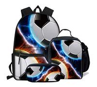 fifbird Set di 3 pezzi zaino scolastico fresco basket stampato Bookbag con borsa termica calda portapranzo astuccio per bambini elementari zaino studente, Set da calcio-1, Taglia unica, Zaini Daypack