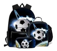 fifbird Set di 3 pezzi zaino scolastico fresco basket stampato Bookbag con borsa termica calda portapranzo astuccio per bambini elementari zaino studente, Set da calcio-3, Taglia unica, Zaini Daypack