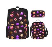 fifbird Set di 3 zaini con ciambella e borsa per il pranzo, astuccio con stampa di dessert divertente, Carino Cartoon Sw, Taglia unica, Zaini Daypack