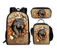 fifbird Set di 3 zaini con design dinosauro, borsa per la scuola, portapranzo, resistente, confortevole, casual, per andare a scuola, T-rex Multisauro, Taglia unica, Zaini Daypack
