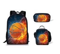 fifbird Set di 3 zaini con design dinosauro, borsa per la scuola, portapranzo, resistente, confortevole, casual, per andare a scuola, Crogiolarsi del fuoco dell'acqua, Taglia unica, Zaini Daypack