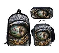 fifbird Set di 3 zaini con design dinosauro, borsa per la scuola, portapranzo, resistente, confortevole, casual, per andare a scuola, Design multisaur, Taglia unica, Zaini Daypack