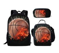 fifbird Set di 3 zaini con design dinosauro, borsa per la scuola, portapranzo, resistente, confortevole, casual, per andare a scuola, Pallone da basket, Taglia unica, Zaini Daypack