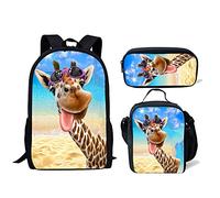 fifbird Set di 3 zaini con design dinosauro, borsa per la scuola, portapranzo, resistente, confortevole, casual, per andare a scuola, Divertente giraffa., Taglia unica, Zaini Daypack