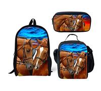 fifbird Set di 3 zaini con design dinosauro, borsa per la scuola, portapranzo, resistente, confortevole, casual, per andare a scuola, I cavalli amano, Taglia unica, Zaini Daypack