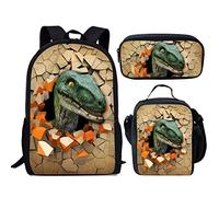 fifbird Set di 3 zaini con design dinosauro, borsa per la scuola, portapranzo, resistente, confortevole, casual, per andare a scuola, Multisauro Tyrann, Taglia unica, Zaini Daypack