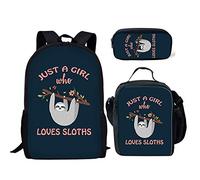 fifbird Set di 3 zaini con design dinosauro, borsa per la scuola, portapranzo, resistente, confortevole, casual, per andare a scuola, Bradipo, Taglia unica, Zaini Daypack