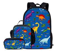 fifbird Set di 3 zaini con design dinosauro, borsa per la scuola, portapranzo, resistente, confortevole, casual, per andare a scuola, Multisauro, Taglia unica, Zaini Daypack